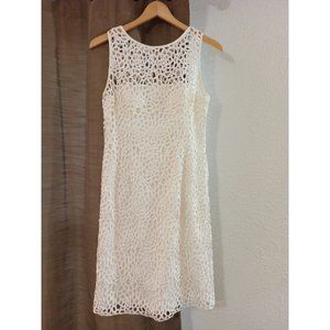 Women's Adrianna Papell Floral White Embroidered Eyelet Lined Evening Dress Sz 8